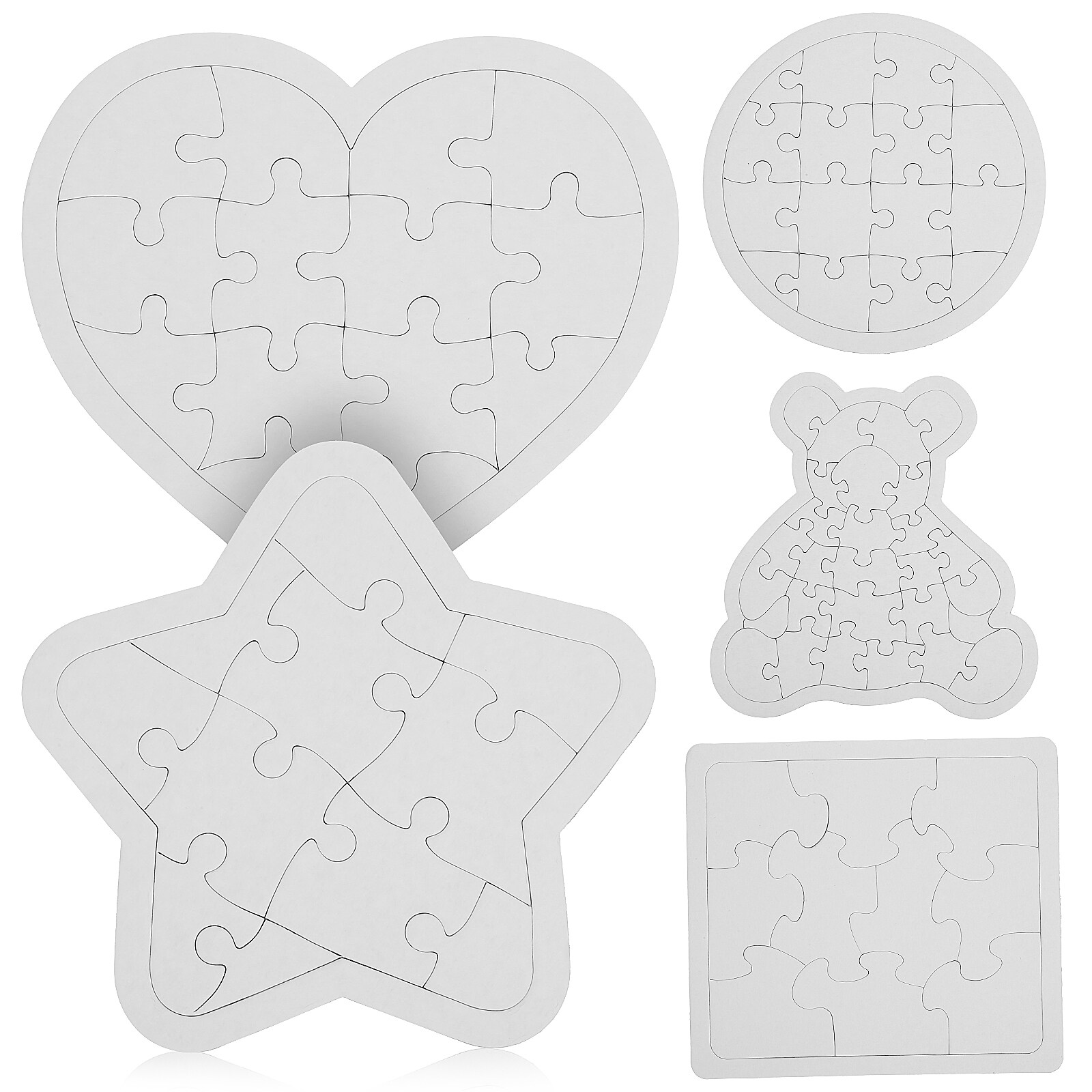 5Pcs Blank Puzzles Bear Square Round Pentagram Heart Shaped Paper